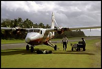 Plane on the airstrip of Ofu Island. American Samoa (color)
