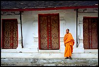 Novice Buddhist monk at Wat Pakkhan. Luang Prabang, Laos (color)