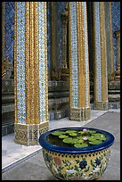 Lotus flowers and ornemented colunm, Wat Phra Kaew. Bangkok, Thailand (color)