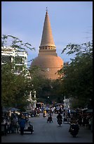 Phra Pathom Chedi  dominating the town skyline. Nakhon Pathom, Thailand