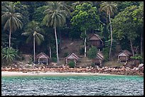 Beachfront huts and palm trees, Ko Phi-Phi Don. Krabi Province, Thailand (color)