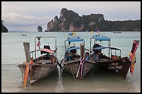 Boats, bay, and cliffs,  Ao Lo Dalam, Ko Phi-Phi island. Krabi Province, Thailand (color)