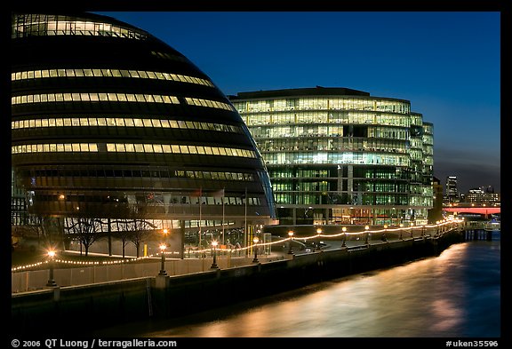 City Hall, designed by Norman Foster,  at night. London, England, United Kingdom