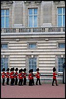 Guards marching during the changing of the Guard, Buckingham Palace. London, England, United Kingdom (color)
