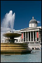 Fountain and National Gallery, Trafalgar Square. London, England, United Kingdom