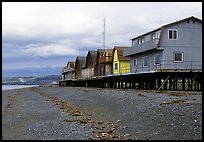 Beach and stilt houses on the Spit. Homer, Alaska, USA ( color)