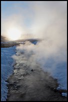 Oulet stream of hot springs and steam at sunrise. Chena Hot Springs, Alaska, USA ( color)