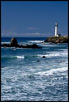Surf and Pigeon Point Lighthouse, morning. San Mateo County, California, USA ( color)