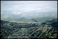 Aerial view of Santa Cruz with fog-covered ocean. Santa Cruz, California, USA ( color)