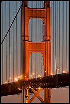 Golden Gate Bridge pillar at night. San Francisco, California, USA