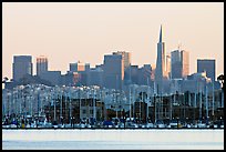 Sausalito houseboats and City skyline, sunset. San Francisco, California, USA ( color)