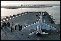 Plane in position at catapult, USS Midway aircraft carrier. San Diego, California, USA (color)