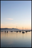 Yachts reflected in Morro Bay harbor, sunset. Morro Bay, USA ( color)