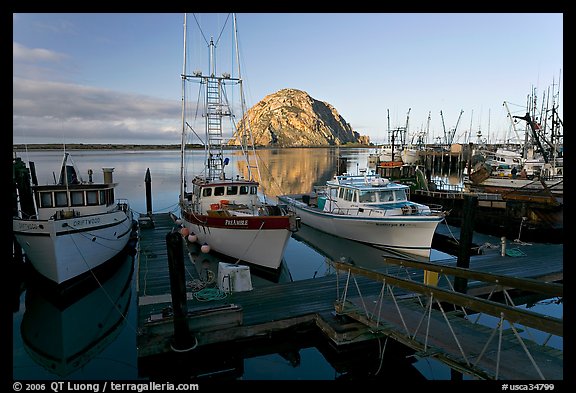Harbor and Morro Rock, early morning. Morro Bay, USA (color)