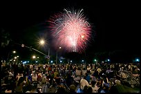 Crowds watching fireworks, Independence Day. San Jose, California, USA