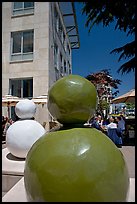 Sculptures and outdoor lunch, Castro Street, Mountain View. California, USA (color)