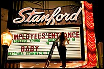 Neon signs and movie title being rearranged, Stanford Theater. Palo Alto,  California, USA