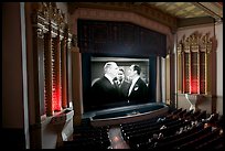 Classic black and white movie showing in Stanford Theatre. Palo Alto,  California, USA ( color)