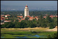 Campus, Hoover Tower, and Lake Lagunata. Stanford University, California, USA