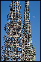 Watts towers and moon. Watts, Los Angeles, California, USA ( color)