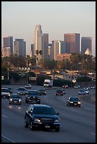 Freeway and skyline, early morning. Los Angeles, California, USA ( color)