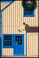 Wooden house with bright blue door. Marina Del Rey, Los Angeles, California, USA ( color)