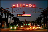 Entrance of the Mercado Shopping Mall at night. Santa Clara,  California, USA
