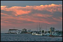 Yachts and industrial installations, port of Redwood, sunset. Redwood City,  California, USA ( color)
