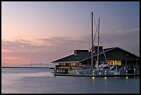 Marina building and yachts, sunset. Redwood City,  California, USA ( color)