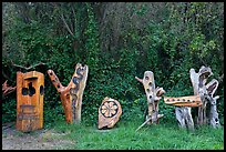 Wood carvings in garden. Half Moon Bay, California, USA ( color)