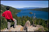 Man standing above Emerald Bay, Lake Tahoe, California. USA ( color)