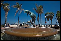 Dolphin fountain and beach. Santa Barbara, California, USA ( color)