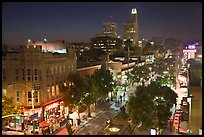 Night view from above of Third Street Promenade. Santa Monica, Los Angeles, California, USA