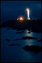 Lighthouse and reflection in surf at night, Point Arena. California, USA (color)