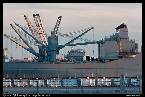 Freight Vessel with cranes. Alameda, California, USA