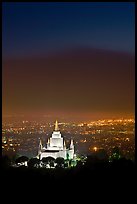 Oakland california temple and SF Bay by night. Oakland, California, USA (color)