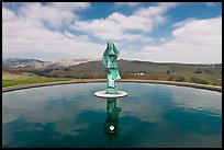 Reflecting pool and sculpture, Artesa Winery. Napa Valley, California, USA (color)