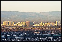 City skyline and Santa Cruz Mountains, early morning. San Jose, California, USA