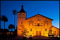 Santa Clara Mission illuminated at dusk. Santa Clara,  California, USA (color)