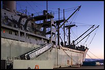 Victory and Liberty ship at dusk, Rosie the Riveter/World War II Home Front National Historical Park. Richmond, California, USA ( color)