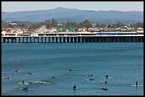 Surfers and municipal wharf. Santa Cruz, California, USA (color)