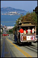 Cable car on Hyde Street, with Alcatraz Island in the background. San Francisco, California, USA ( color)