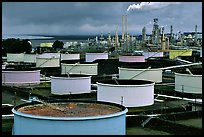 Storage citerns and piples, Oil Refinery, Rodeo. San Pablo Bay, California, USA (color)