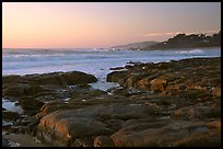 Rock ledges at  sunset,  Carmel River State Beach. Carmel-by-the-Sea, California, USA ( color)