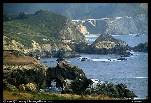 Rocky coast and Bixbie Creek Bridge. Big Sur, California, USA (color)
