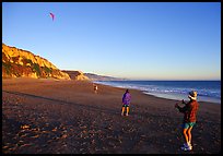 Flying a kite at Santa Maria Beach, late afternoon. Point Reyes National Seashore, California, USA (color)