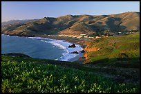 Fort Cronkhite and Rodeo Beach and hills, late afternoon. California, USA (color)