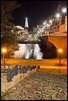 Quay by Connecticut River and nighttime skyline. Hartford, Connecticut, USA ( color)