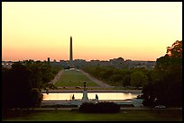 The National Mall and Washington monument seen from the Capitol, sunset. Washington DC, USA (color)