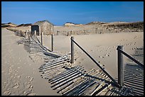 Fallen sand fence and footprints, Cape Cod National Seashore. Cape Cod, Massachussets, USA (color)
